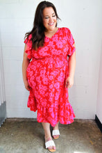 Load image into Gallery viewer, Remember Me Red &amp; Pink Floral Print Smocked Waist Midi Dress
