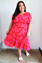 Load image into Gallery viewer, Remember Me Red &amp; Pink Floral Print Smocked Waist Midi Dress
