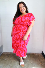 Load image into Gallery viewer, Remember Me Red &amp; Pink Floral Print Smocked Waist Midi Dress
