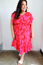 Load image into Gallery viewer, Remember Me Red &amp; Pink Floral Print Smocked Waist Midi Dress
