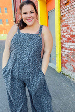 Load image into Gallery viewer, Feeling Femme&#39; Charcoal Floral Print Baggy Overall Jumpsuit
