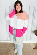 Load image into Gallery viewer, Face The Day Blush Wide Stripe Hacci Colorblock Cardigan
