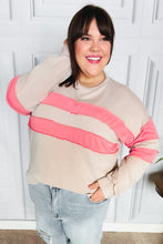 Load image into Gallery viewer, Rally Day Taupe &amp; Coral Game Day Stripe Outseam Terry Top
