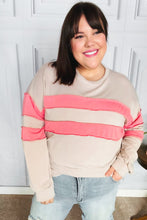 Load image into Gallery viewer, Rally Day Taupe &amp; Coral Game Day Stripe Outseam Terry Top
