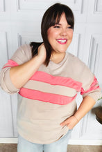 Load image into Gallery viewer, Rally Day Taupe &amp; Coral Game Day Stripe Outseam Terry Top
