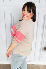 Load image into Gallery viewer, Rally Day Taupe &amp; Coral Game Day Stripe Outseam Terry Top
