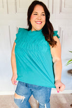 Load image into Gallery viewer, Love Life Cotton Turquoise Frill Mock Neck Flutter Sleeve Top
