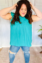 Load image into Gallery viewer, Love Life Cotton Turquoise Frill Mock Neck Flutter Sleeve Top
