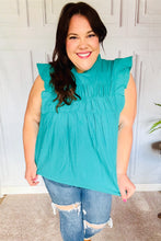 Load image into Gallery viewer, Love Life Cotton Turquoise Frill Mock Neck Flutter Sleeve Top
