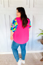 Load image into Gallery viewer, Tell Your Story Fuchsia Geo Print Puff Sleeve V Neck Top
