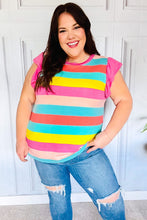 Load image into Gallery viewer, Relaxed Fun Mint &amp; Fuchsia Stripe Flutter Sleeve Terry Knit Top
