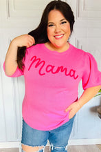 Load image into Gallery viewer, Take A Bow Pink &quot;Mama&quot; Embroidery Puff Sleeve Sweater Top
