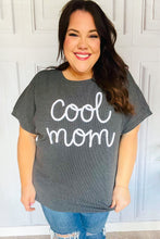 Load image into Gallery viewer, Take A Bow Charcoal &quot;Cool Mom&quot; Embroidery Pop-Up Rib Dolman Top
