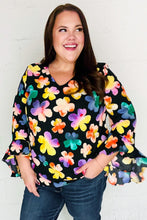 Load image into Gallery viewer, Be Bold Black Floral Hi-Lo Ruffle Sleeve Woven Top
