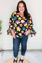 Load image into Gallery viewer, Be Bold Black Floral Hi-Lo Ruffle Sleeve Woven Top
