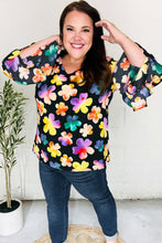 Load image into Gallery viewer, Be Bold Black Floral Hi-Lo Ruffle Sleeve Woven Top
