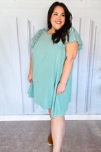 Load image into Gallery viewer, Out For The Day Sage Crinkle Woven Ruffle Sleeve Dress
