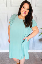 Load image into Gallery viewer, Out For The Day Sage Crinkle Woven Ruffle Sleeve Dress
