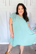 Load image into Gallery viewer, Out For The Day Sage Crinkle Woven Ruffle Sleeve Dress
