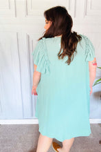 Load image into Gallery viewer, Out For The Day Sage Crinkle Woven Ruffle Sleeve Dress
