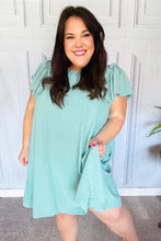 Load image into Gallery viewer, Out For The Day Sage Crinkle Woven Ruffle Sleeve Dress
