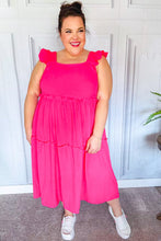 Load image into Gallery viewer, Lots To Love Fuchsia Smocked Flutter Sleeve Tiered Midi Dress
