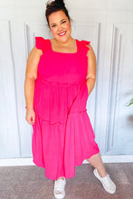 Load image into Gallery viewer, Lots To Love Fuchsia Smocked Flutter Sleeve Tiered Midi Dress
