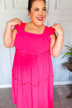 Load image into Gallery viewer, Lots To Love Fuchsia Smocked Flutter Sleeve Tiered Midi Dress
