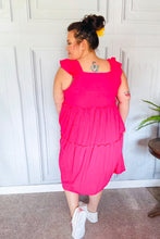 Load image into Gallery viewer, Lots To Love Fuchsia Smocked Flutter Sleeve Tiered Midi Dress
