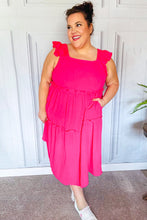 Load image into Gallery viewer, Lots To Love Fuchsia Smocked Flutter Sleeve Tiered Midi Dress
