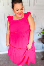 Load image into Gallery viewer, Lots To Love Fuchsia Smocked Flutter Sleeve Tiered Midi Dress
