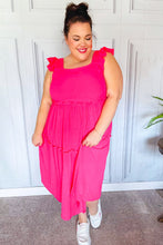 Load image into Gallery viewer, Lots To Love Fuchsia Smocked Flutter Sleeve Tiered Midi Dress
