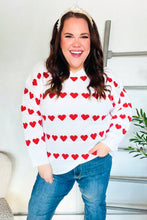 Load image into Gallery viewer, Be Mine White Jacquard Heart Stripe Pullover Sweater
