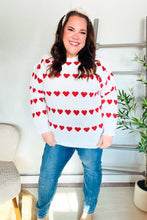 Load image into Gallery viewer, Be Mine White Jacquard Heart Stripe Pullover Sweater
