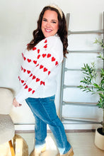 Load image into Gallery viewer, Be Mine White Jacquard Heart Stripe Pullover Sweater
