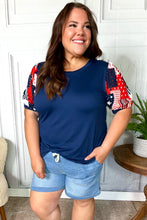 Load image into Gallery viewer, Stand-Out Navy Patriotic Patchwork Puff Sleeve Top
