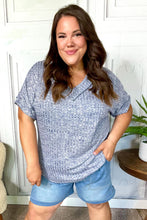 Load image into Gallery viewer, Weekend Ready Denim Banded V Neck Textured Slub Rib Top
