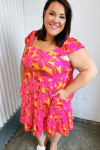 Load image into Gallery viewer, Fuchsia &amp; Orange Tropical Floral Square Neck Dress
