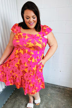 Load image into Gallery viewer, Fuchsia &amp; Orange Tropical Floral Square Neck Dress
