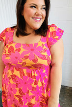 Load image into Gallery viewer, Fuchsia &amp; Orange Tropical Floral Square Neck Dress
