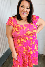 Load image into Gallery viewer, Fuchsia &amp; Orange Tropical Floral Square Neck Dress
