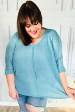 Load image into Gallery viewer, Just My Type Dusty Teal Jacquard Hi-Low V Neck Sweater
