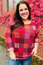 Load image into Gallery viewer, You Got This Burgundy Checker Plaid Print Hacci Knit Top
