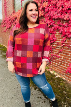 Load image into Gallery viewer, You Got This Burgundy Checker Plaid Print Hacci Knit Top
