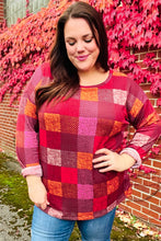 Load image into Gallery viewer, You Got This Burgundy Checker Plaid Print Hacci Knit Top
