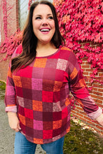 Load image into Gallery viewer, You Got This Burgundy Checker Plaid Print Hacci Knit Top
