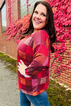 Load image into Gallery viewer, You Got This Burgundy Checker Plaid Print Hacci Knit Top
