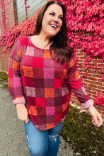 Load image into Gallery viewer, You Got This Burgundy Checker Plaid Print Hacci Knit Top
