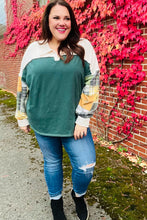 Load image into Gallery viewer, Fall For You Hunter Green Plaid Color Block Collared Terry Top
