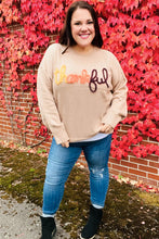 Load image into Gallery viewer, Feeling Thankful Taupe Pop Up Glittery Embroidery Sweater
